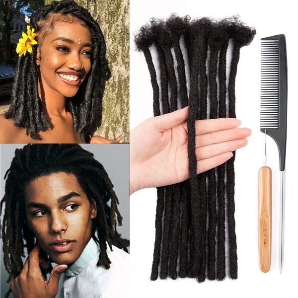 Originea 100% Real Hair Dreadlocks Extensions 16 Inches Afro Knotted Black 30 Strands 0.6 cm Fashion Crochet Braiding Hair for Men / Women (16 Inches, 30 Strands)