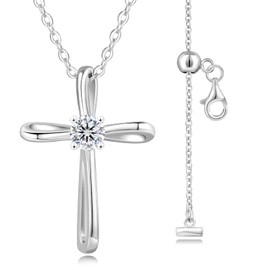 KRKC&CO Moissanite Cross Necklace for Women: 0.09-0.3ct D-Colour VVS1, 925 Vermeil Sterling Silver, Soft Delicate Cross Pendant, Luxury Gift for Birthday/Wedding, Gift Box with Handles, Sterling