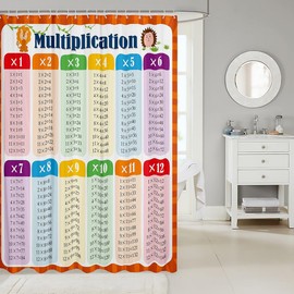 Feelyou Multiplication Bath Curtain Math Games Shower Curtain for Kids Educational Bathroom Shower Curtain Set Learning Time Kids Bathroom Accessories 72"x78"