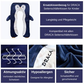 DRACA Side Sleeper Pillow for Children, Original Pillow Cover, Penguin, Replacement Cushion Cover