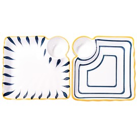 Cerficer Japanese Sushi Plate Porcelain Square Dumpling Plates Dessert Plates with Vinegar Dish Serving Trays Set of 2 for parties Microwave and Dishwasher Safe, Black Stripe