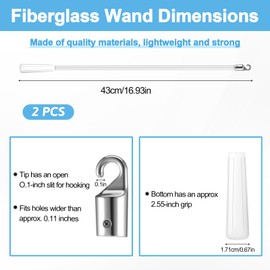 2 Pieces White Fiberglass Blind Wand 17 Inch Vertical Blinds Stick Replacement with Hook and Handle for Window Curtain Door Shades Opener Accessory