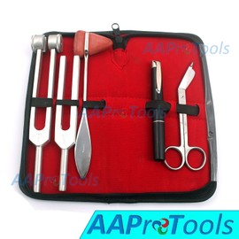 AAPROTOOLS Set of 5 PCS Reflex Percussion Taylor Hammer + PENLIGHT + Tuning Fork C 128 C 512 + Bandage Scissors 5.5" A+ Quality