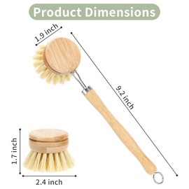 Bamboo Dish Brush - Eco Friendly Products, Natural Scrub Brush Durable Cleaning Brush Set, Dish Scrubber for Cleaning Cast Iron Pots, Dishs and Sinks(Set of 3)
