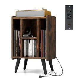 Turntable Stand with 4 Open Shelves for Vinyl Record Storage Model D0100HA5VKW Brown/GrayColor: Gray Color