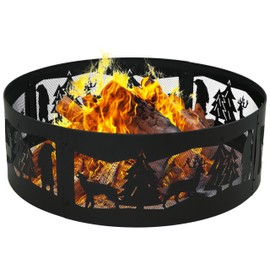 Sunnydaze Forest Wilderness 36-Inch Round Heavy-Duty Steel Fire Pit Ring - 360-Degree Wildlife Cutouts - Black