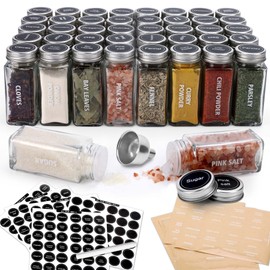 Antimbee 40-Pack 3.5 OZ Glass Spice Jars with 324 Labels, Shaker Lids and Airtight Metal Caps, Empty Reusable Square Seasoning Bottles, Spice Storage Containers, Marker and Stainless Steel Funnel