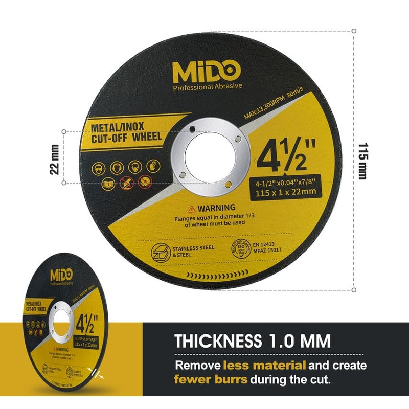 MIDO Professional Abrasive Cutting Discs 20-pack 115 mm Ultra Thin