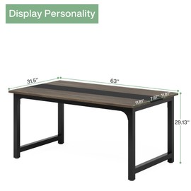 Tribesigns 63-Inch Rectangular Dining Table for 4-6, Industrial Large Kitchen Table with Sturdy Metal Base and Wood Tabletop, Modern Dinner Table for Dining Room, Kitchen, Living Room,Grey