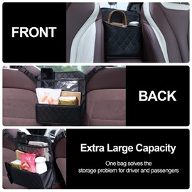 NganSuRong Car Handbag Holder Between Seats, PU Leather Purse Holder for Car, Multi-Pocket Large Capacity Auto Front Seat Organizer, Barrier of Backseat Pet Kids, Car Accessories for Women Black