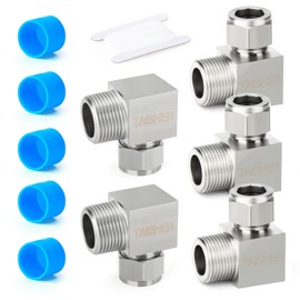 TAISHER 5PCS 304 Stainless Steel Square 90 Degree Compression Tube Pipe Fitting Connector, 1/4" Tube OD x 1/8" NPT Male Adapter