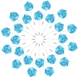 M METERXITY 24-Pack Flower Lapel Pins for Men, Rose Boutonnieres Pin Groom Boutonnieres for Wedding/Dance/Party, Men Lapel Pins for Suits Satin Flower Corsage [Blue]