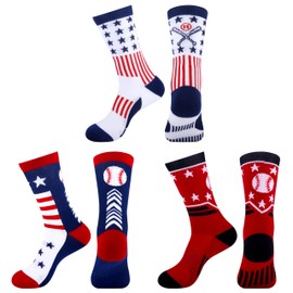 Moyel 3 Pairs Baseball Socks Youth Boys Men Baseball Gifts for Boys 12-14 14-16 Gifts for Baseball Lovers Teams Players Cool Sports Accessories Stuff