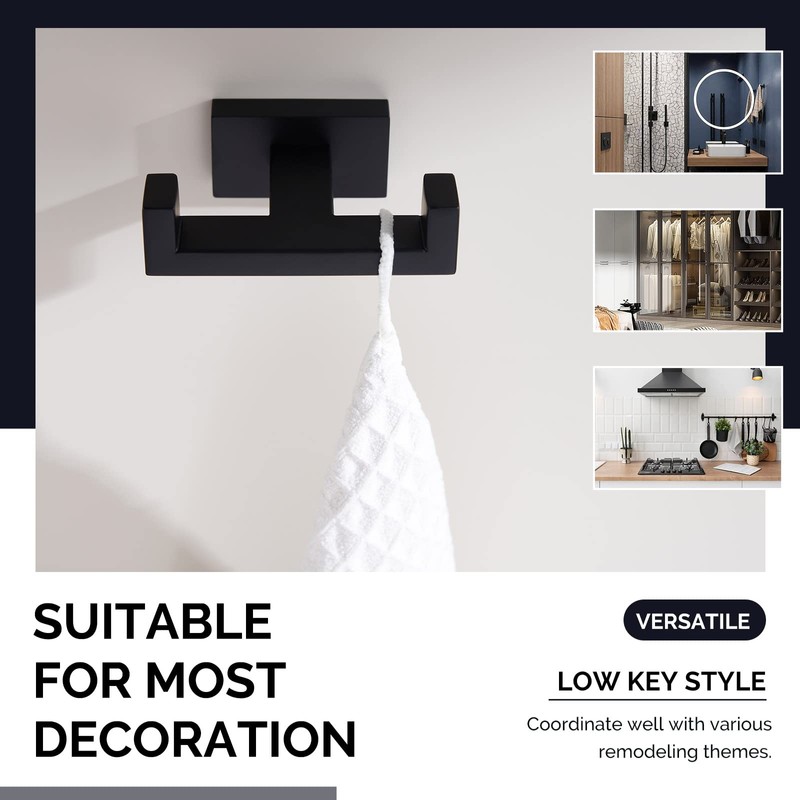Angle Simple Double Towel Hook Matte Black, Stainless Steel Bathroom