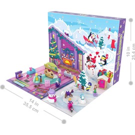 Polly Pocket Advent Calendar with Winter Family Fun Theme & 25 Days of Surprises (34 Total Play Pieces) to Discover: Pocket Family Dolls, Snow Play Vehicles, Toy Treats, Wearable Jewelry & More