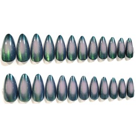 Cat's Eye Glossy Almond Press-On Nails - 24 Pieces - Artificial Nail Kit (Dusk, Almond)