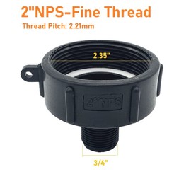 2PCS 275 330 Gallon IBC Tote Water Tank Adapter 2"NPS Fine Thread x 3/4" BSP/NPT, Food Grade IBC Drain Adapter,Water Hose Male Adapter for Garden Hose (2"NPT-Fine Thread)
