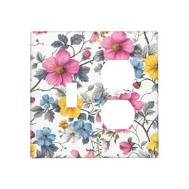 Floral Flowers 2 Gang 1 Toggle 1 Duplex Combo Outlet Light Switch Cover Plate Decorative Wall Plate Electrical Faceplate Receptacle Switchplate for Bathroom Home Bedroom Decor 4.6 * 4.5 Inch