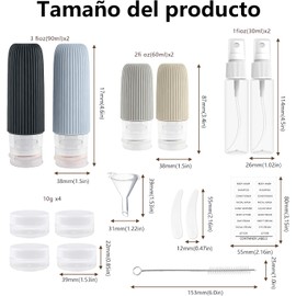 Janety Kit De Botellas De Viaje Con Envases Rellenables, Set Portátil Antifugas Para Champú, Loción Y Artículos De Tocador Con Bolsa Transparente (Gris)