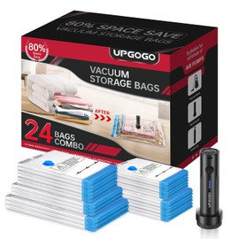 UPGOGO Combo 24 Pack Vacuum Storage Bags with Portable Electric Pump,Vacuum Seal Bags for Clothing,Space Saver Bags,Vacuum Travel Bags for Luggage