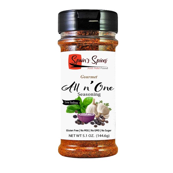 Spain's Spices Gourmet All n' One Seasoning - Low Sodium, Gluten Free, Sugar Free, No MSG, No GMO, No Preservatives, Earthy balance of 10 herbs and spices (5.1 oz)