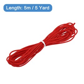 sourcing map Twisted Cord Trim, 5 Yard 2mm 3-Ply Twine Braided Rope Shiny Thread String for Craft Gift Bag Curtain Christmas Decor, Bright Red - 5m