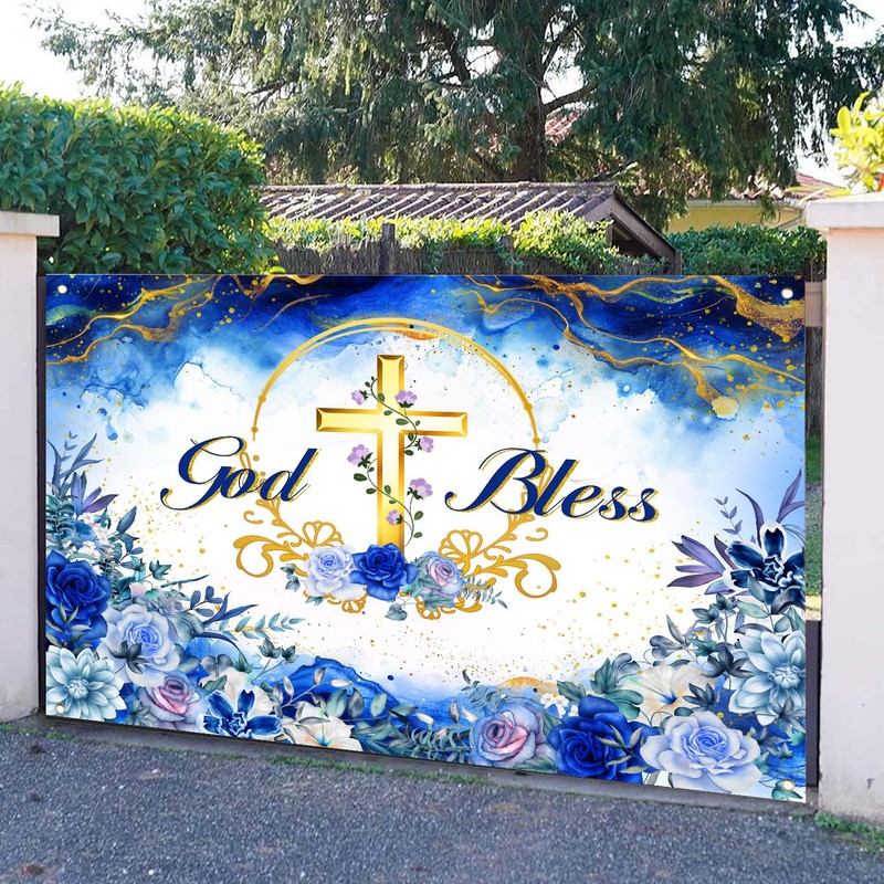 HANSHUAI God Bless Backdrop First Holy Communion Baptism Photography Background
