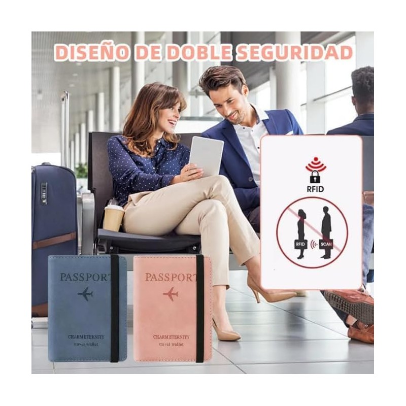 Cartera para Pasaporte RFID, Pasaporte Funda para Mujeres, Porta de