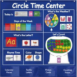 Circle Time Center Classroom Pocket Chart, Educational Pocket Chart Teaching Materials Learning Calendar Weather Counting Letter Color Shape, Number Pictures Pocket Chart