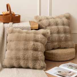 MIULEE Cushion Cover, Brown, 40 x 40 cm, Set of 2, Artificial Fur Cushion Covers, Cuddly Cushion, Wave Cushion Cover, Decorative Soft, Decorative Cushion, Sofa Cushion for Living Room, Bedroom,