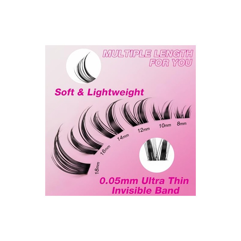 VEYESBEAUTY Lash Clusters Individual Eyelash Extensions Thin & Invisible Band