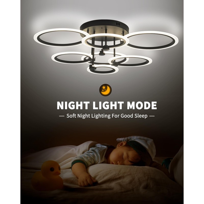 SEABLE Modern LED Ceiling Light 7 Rings Dimmable Ceiling Light