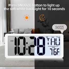 GEELION Atomic Clock with Backlight 15" Digital Wall Clock Battery Operated Atomic Wall Clock Digital Alarm Clock with Day Date & Temperature for Wall Office Bedroom Living Room