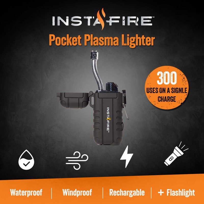 InstaFire Tactical Fire Starting Kit (Includes Rechargeable Lighter, Ferro Rod,