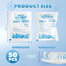 MATUFF 50 Pcs Reusable Ice Packs for Coolers (3.7''x4.9'') - Upgraded Explosion-Proof & Leakproof Gel Freezer Packs for Lunch Boxes, Shipping, Camping, Beach & Fishing | Keep Food/Drinks Fresh
