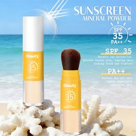 Mineral Powder Sunscreen for Face Scalp & Hair,SPF 35 Brush on Sunscreen Setting Powder,Vacation Essentials,Travel Size Sunscreen,Beach Essentials,Oil Control Natural Matte Finish(#02 Medium)