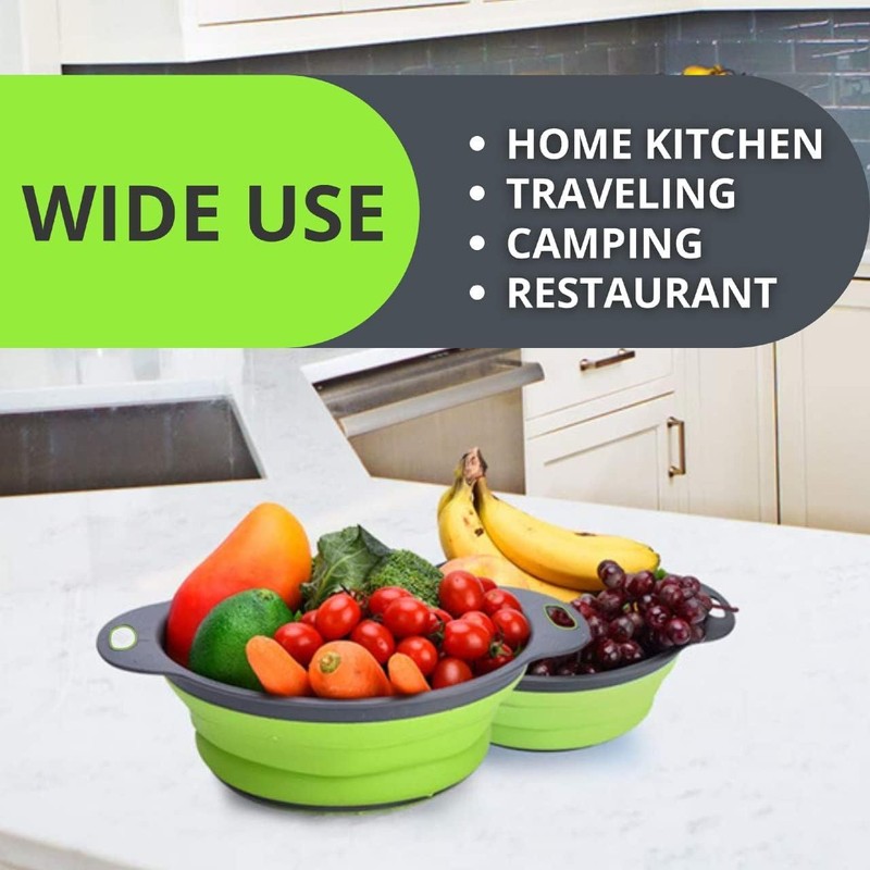 Green Round Silicone Collapsible Colander – Silicone Round Small Kitchen