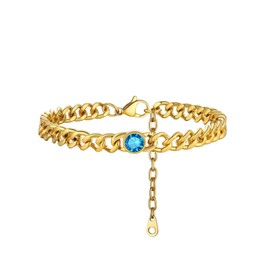 FOCALOOK Gold Anklets for Women Thick Stainless Steel Cuban Ankle Chain Summer Beach Feet Jewelry Crystal Anklet Cubic Zirconia December Birthstone Synthetic Blue Topaz Ankle Bracelets