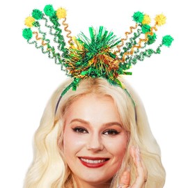 Uranian St. Patrick's Day Headbands Pompom Head Bopper Glitter Tinsel Hairbands Green Gold Festival Party Hair Accessories for Women