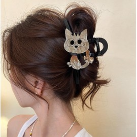 1PCS Cat Hair Clips for Women, Cute Animal Hair Claw Clip Strong Hold Black Hair Jaw Clip Funny Cat Pattern Hair Claw Kitten Pet Design Hair Barrettes Cute Hair Accessories for Thick/Thin Hair