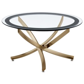 Coaster Home Furnishings Brooke Round Glass Top Coffee Table Metal Base Brass