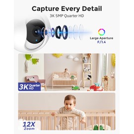 Hugolog 3K 5MP Indoor Pan/Tilt Security Camera with Auto-Focus,Ideal for Baby Monitor/Pet Camera/Home Security,Starlight Color Night Vision,Human/Pet AI,Noise Reduction,US Cloud,Works with Alexa