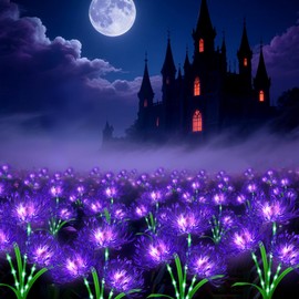 Solar Purple Spider Lily Garden Lights,4 Pack 12-Head Outdoor Decorative Flowers with Glowing Stems,Upgraded Waterproof Solar Powered for Yard,Patio,Lawn,Halloween Decor and Garden & Birthday Gifts
