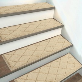 HEBE Carpet Stair Treads Non Slip 15 PCS 8" X 30" Edging Stair Runner for Wooden Steps Indoor Self Adhesive Stair Rugs Runners Reusable Staircase Step Treads Mat for Kids,Elders,Pets