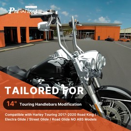 Prewired Extended 14" Handlebar Cables Set NO ABS Clutch Cable Brake Line Extension Kit for Harley 2021-2023 Road King/Electra Glide/Street Glide/Road Glide NO ABS, Chrome
