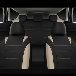 CAR PASS Waterproof Car Seat Covers Full Sets, Universal Fit Seat Covers for Cars, EVA Neoprene Seat Cover Set Full Sets, Interior Covers for Auto SUV,Vans,sedans, Trucks,(Black and Beige)