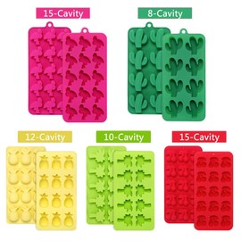 Fewo 5 Pack Hawaiian Tropical Themed Ice Cube Tray Summer Silicone Molds for Chocolate Candy Gummy Fruit Snack Fat Bomb Jello Mini Soap Crayon Melt (Cactus Pineapple Flamingo Coconut Tree Cherry)