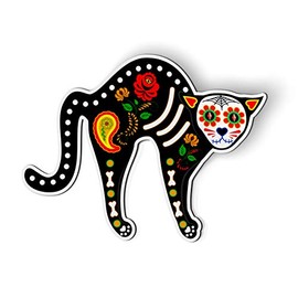 Sugar Skull Cat Dia De Los Muertos - 5.5" Magnet for Car Locker Refrigerator