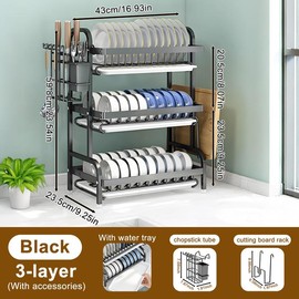 Bepatio 2 Tier Dish Drying Rack,Stainless Steel Dish Rack With  Drainboard & Utensils Holder,Over Sink Rack Kitchen Dish Drying Rack,Kitchen Organizer - Model: 2 Layer
