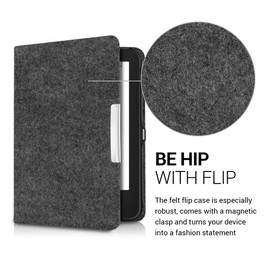 kwmobile Case for Tolino Shine 2 HD - Book Style Felt Fabric Protective e-Reader Cover Folio Case - Dark Grey